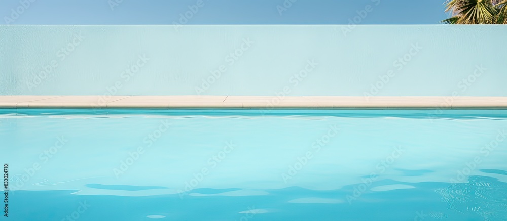 Poster Background image of a blue swimming pool with space for text or added elements is available. with copy space image. Place for adding text or design