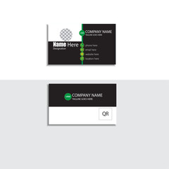 Classic business card template blue, black, white with photo.