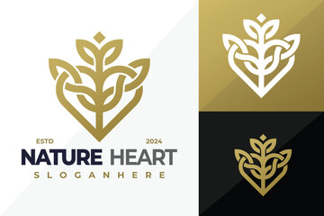 Nature Heart Leaves logo design vector symbol icon illustration
