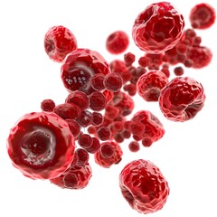Illustrated Red Blood Cells with Attached Microparticles in Medical Background