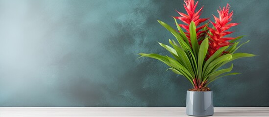Guzmania lingulata displayed in a vase with copy space image.