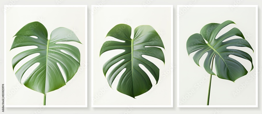 Poster Luxurious Monstera Variegata with a marble pattern in three colors, creating an elegant appearance with a white copy space image.