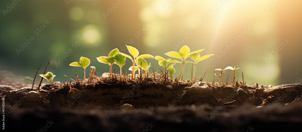 Poster blurred nature backdrop with leaves and roots, offering copy space image.
