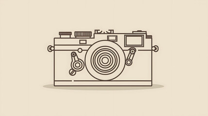 Retro camera line art. Old camera outline icon. Vintage photo camera symbol.