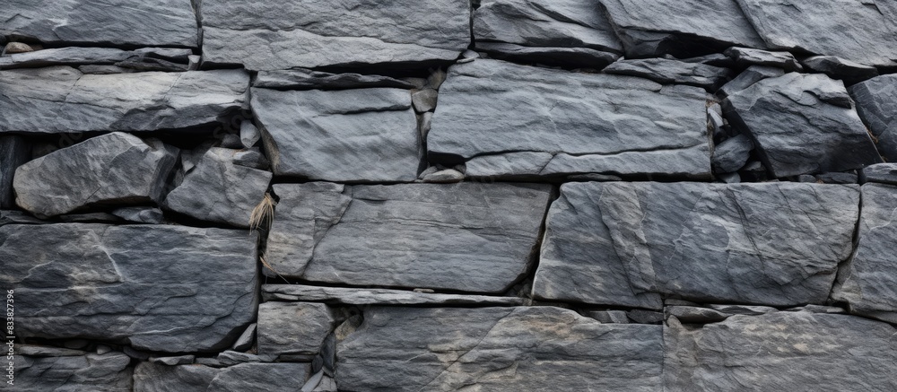 Poster Close-up image of a textured natural rock wall with a smooth granite surface and space for adding details or text. with copy space image. Place for adding text or design