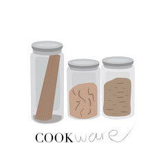 Vector kitchen icon illustration. Kitchen equipment. Kitchen flat cartoon food containers. Flat cookware illustration. Flat container for dry side dishes, pasta, buckwheat and rice
