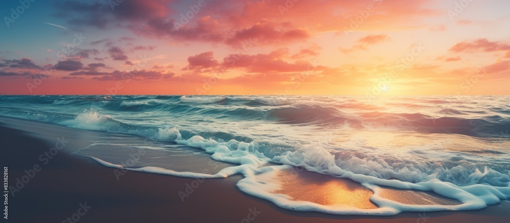 Aufkleber capture a stunning landscape image of a beach at sunset with copy space image.