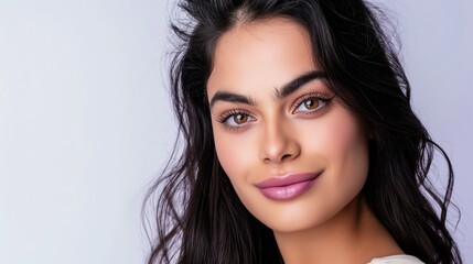 Obraz premium A woman with long dark hair smiles at the camera