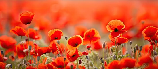 Obraz premium Summer poppy field sceen with copy space image.