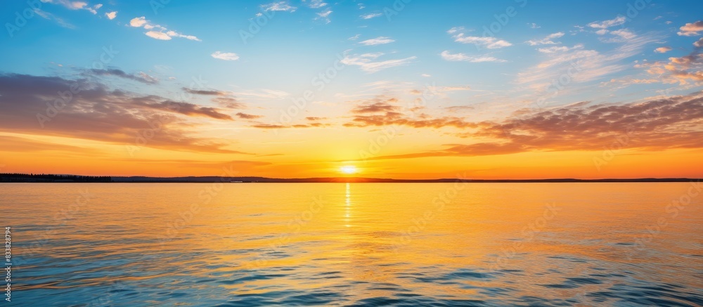 Poster the sunset illuminates the clear sky with a golden shine, creating a picturesque scene with ample co