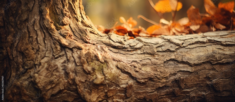 Aufkleber close-up shot of an autumnal old tree trunk showcasing natural textures with a copy space image.