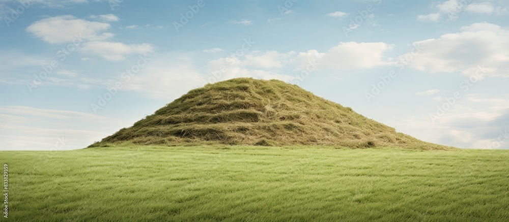 Aufkleber haymaking with a haystack and freshly cut grass, ideal for a copy space image.