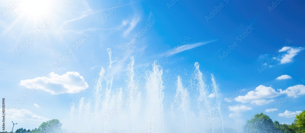Aufkleber Blue sky background with water splashing from a fountain, ideal for copy space image.