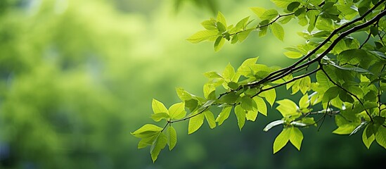 Fototapeta premium New green foliage in a vibrant spring setting, perfect for a copy space image.