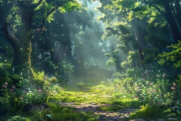 ancient forest with mossy trees and vines