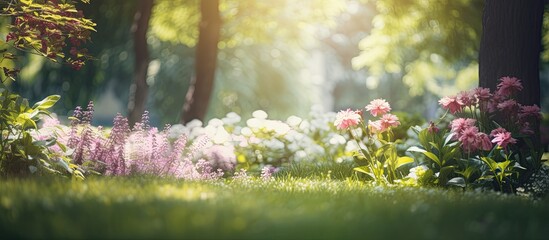 Fototapeta premium Blurred summer park or garden as a nature-focused background concept with copy space image.