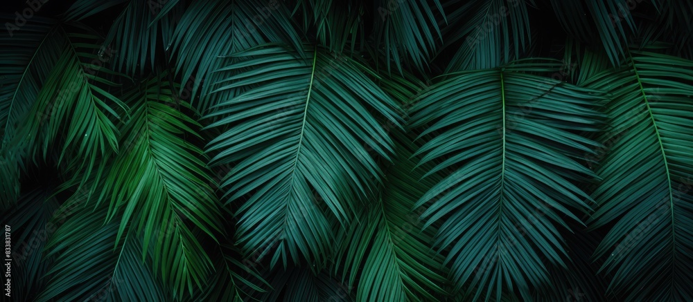 Aufkleber The dark green palm leaf color creates a textured background with tropical vibes, ideal for a copy space image.