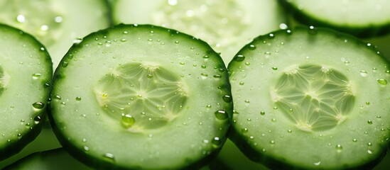 Detailed close-up of sliced cucumber with copy space image.