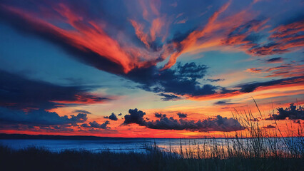 Abstract vivid sky at sunset with copyspace, 16:9, 300dpi