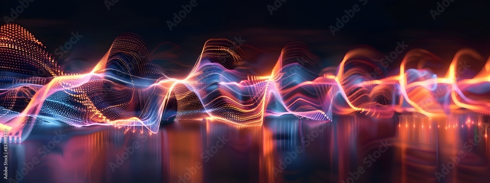 Poster mesmerizing wave packet a 3d rendered visualization of multifrequency waves and particles