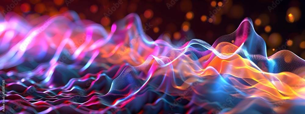 Poster mesmerizing 3d rendered wave packet combining multiple frequencies in a vibrant digital art display