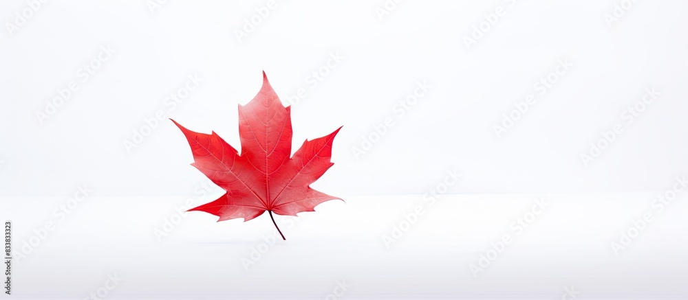 Poster a red leaf against a white backdrop creates a striking copy space image.