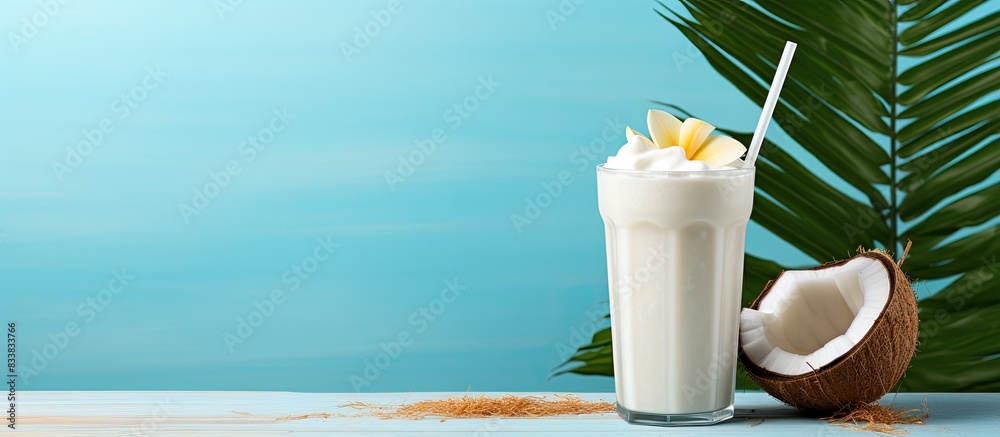 Aufkleber coconut latte over ice with a copy space image suggest refreshing, creamy, and summery vibes.