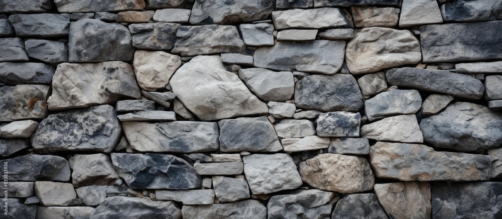 Wall mural Close-up image of a textured natural rock wall with a smooth granite surface and space for adding details or text. with copy space image. Place for adding text or design