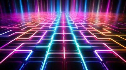 Fototapeta premium Radiant neon lines creating a grid pattern, reminiscent of classic arcade games, suitable for nostalgic or retrothemed graphics