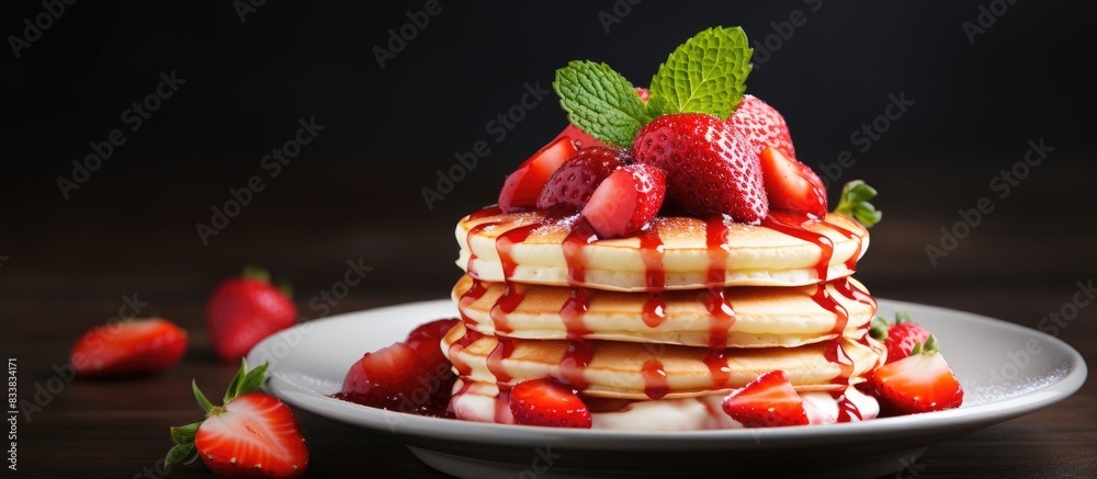 Aufkleber strawberry-topped pancake with copy space image.