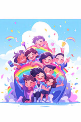 Fototapeta premium LGBT families celebration Pride month , gay and lesbian relationship. Rainbow and Pride element with white background. 