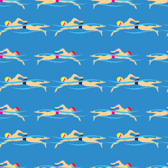 People swimming in the pool vector seamless beach pattern