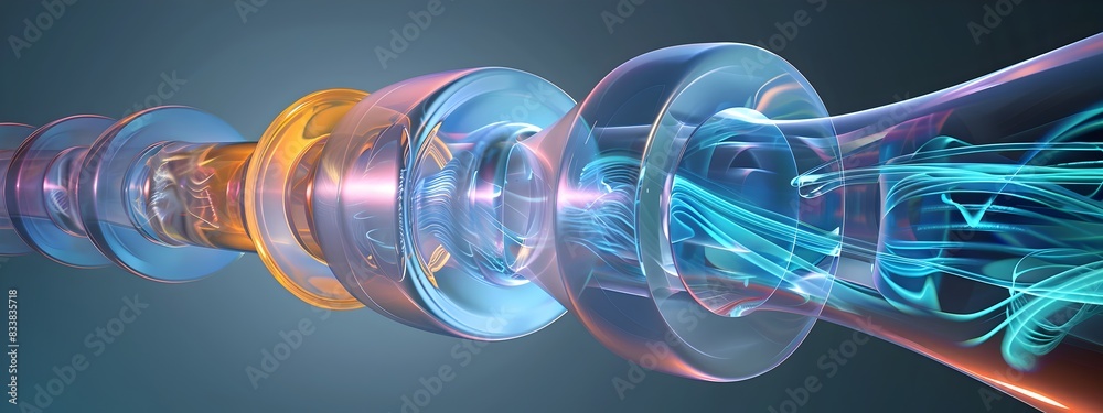 Poster waveguide coupling visualizing the dynamic interplay of waves entering a transmission channel