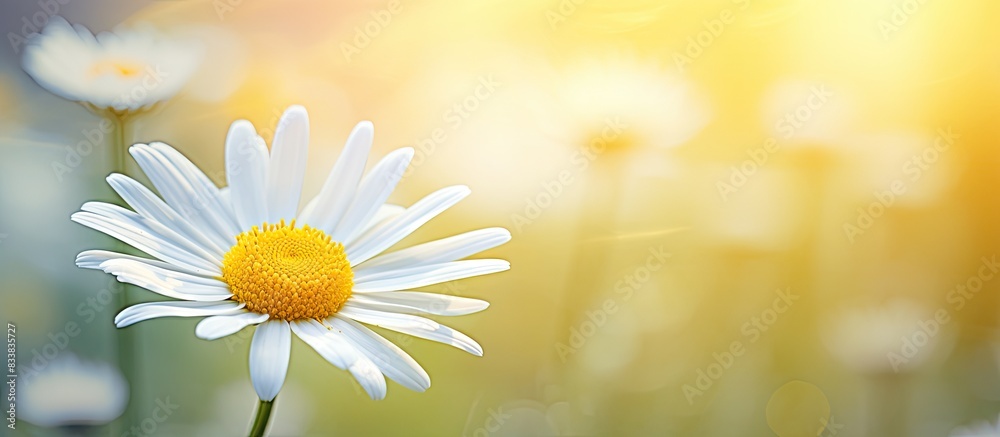 Poster A chamomile flower covered in pollen on a sunny summer morning, with an empty area for adding text or images known as a 'copy space image.'