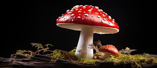 Amanita pantherina, a highly poisonous mushroom, seen in a copy space image.