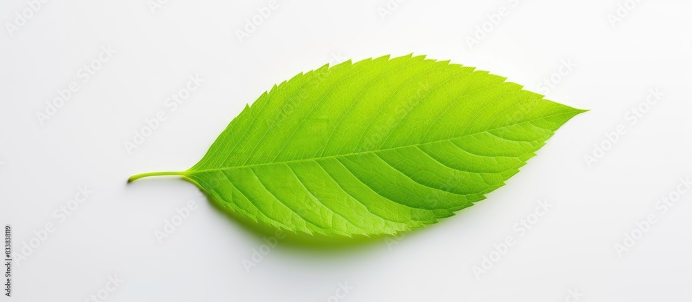 Fototapete An image of a bright green leaf with a lot of empty space around it for adding text or other elements is what you see. with copy space image. Place for adding text or design