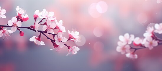 The blossoming of small pink flowers in a copy space image. - Powered by Adobe