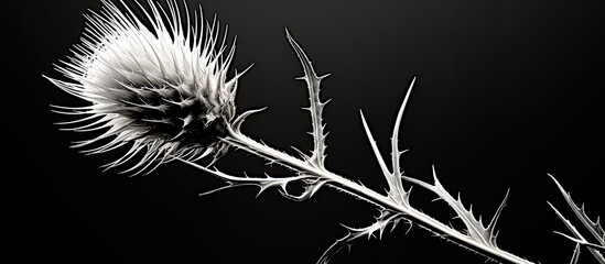 Black and white image of a plume thistle with copy space for text. - Powered by Adobe