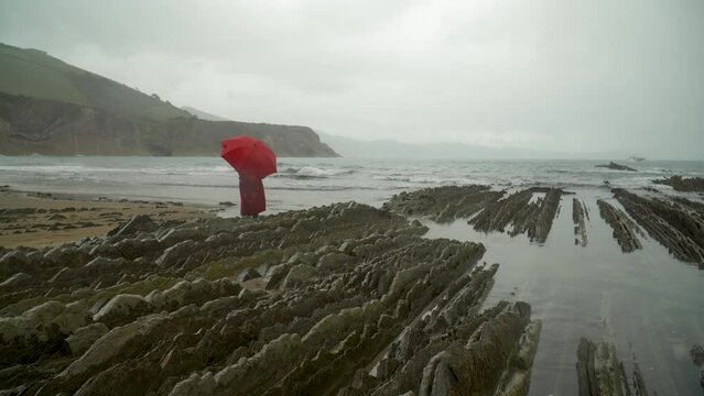 View on the flysches of Biscay Bay on a rainy day, Spain