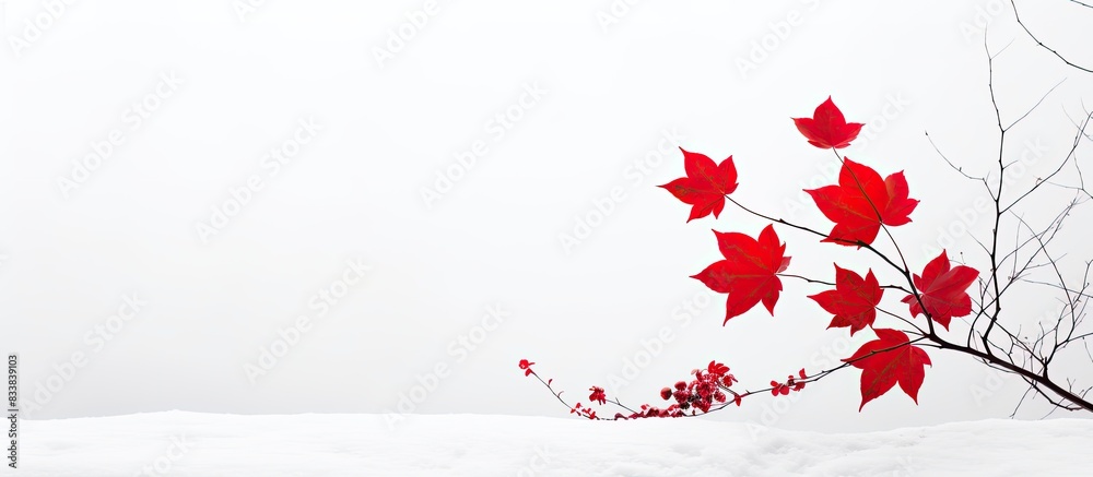 Poster a red leaf against a white backdrop creates a striking copy space image.
