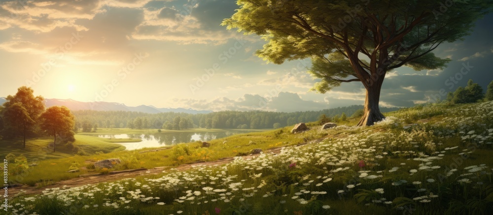 Poster gorgeous natural scenery captured in a park with a stunning landscape filled with various elements, 