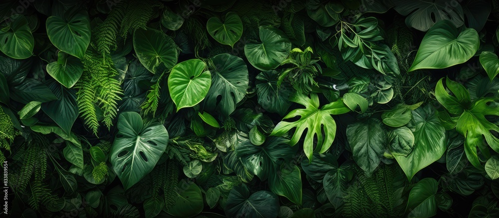 Aufkleber Various shapes and sizes of plant leaves create a lush background for the copy space image, functioning as the food factories of green plants.