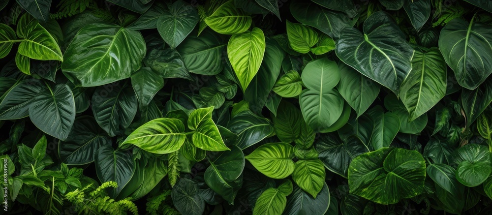 Poster various shapes and sizes of plant leaves create a lush background for the copy space image, function