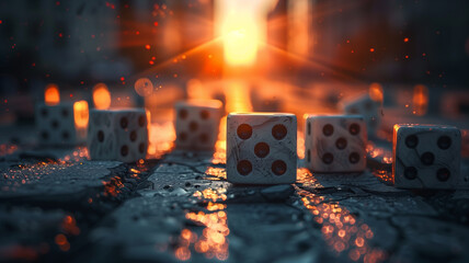 A collection of dices arranged neatly on a tabletop.