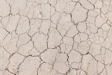 Detailed dry cracked ground background texture, top view