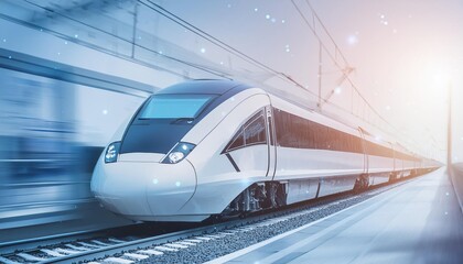 Naklejka premium modern train with speed light effect