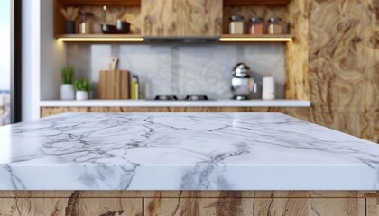 White Marble Countertop in Modern Kitchen