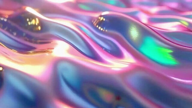 Holographic Liquid waves that split into multiple colors as they move, creating a prismatic effect with each wave, 4K High-Quality holographic background Animation Video
