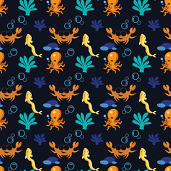 Sea Cartoon Seamless Vector Pattern Design