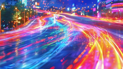 Fototapeta premium Visualization of streaking light trails in a 3D abstract setting